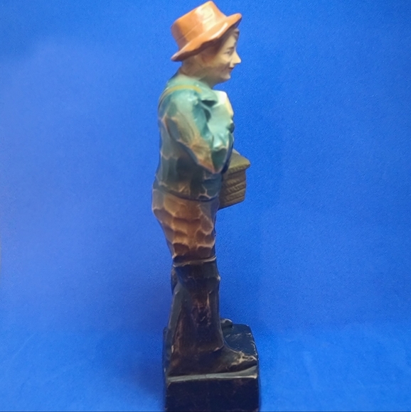 Vintage German Hand Carved & Painted Wood Figurine Fisherman - Picture 9 of 10